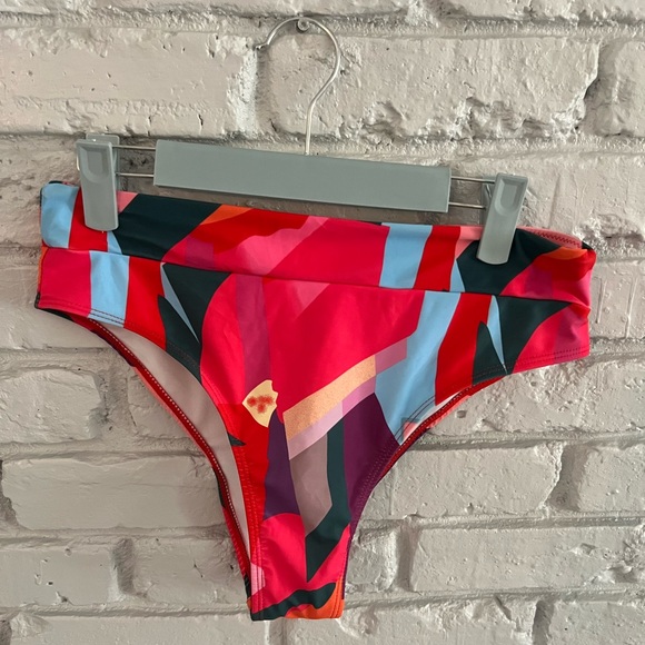 color block tie front high waisted bikini set - Picture 3 of 6